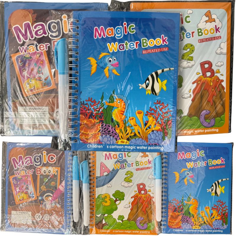 Magic Water Coloring Book for Kids with Reusable Water Pen β Mess-Free Dinosaur & Cartoon Coloring Activity