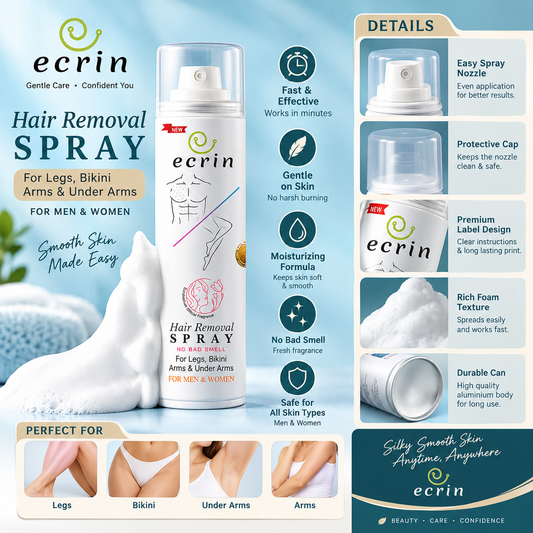 Ecrin Hair Removal Foam Spray, Smooth Skin in Minutes (Men & Women)