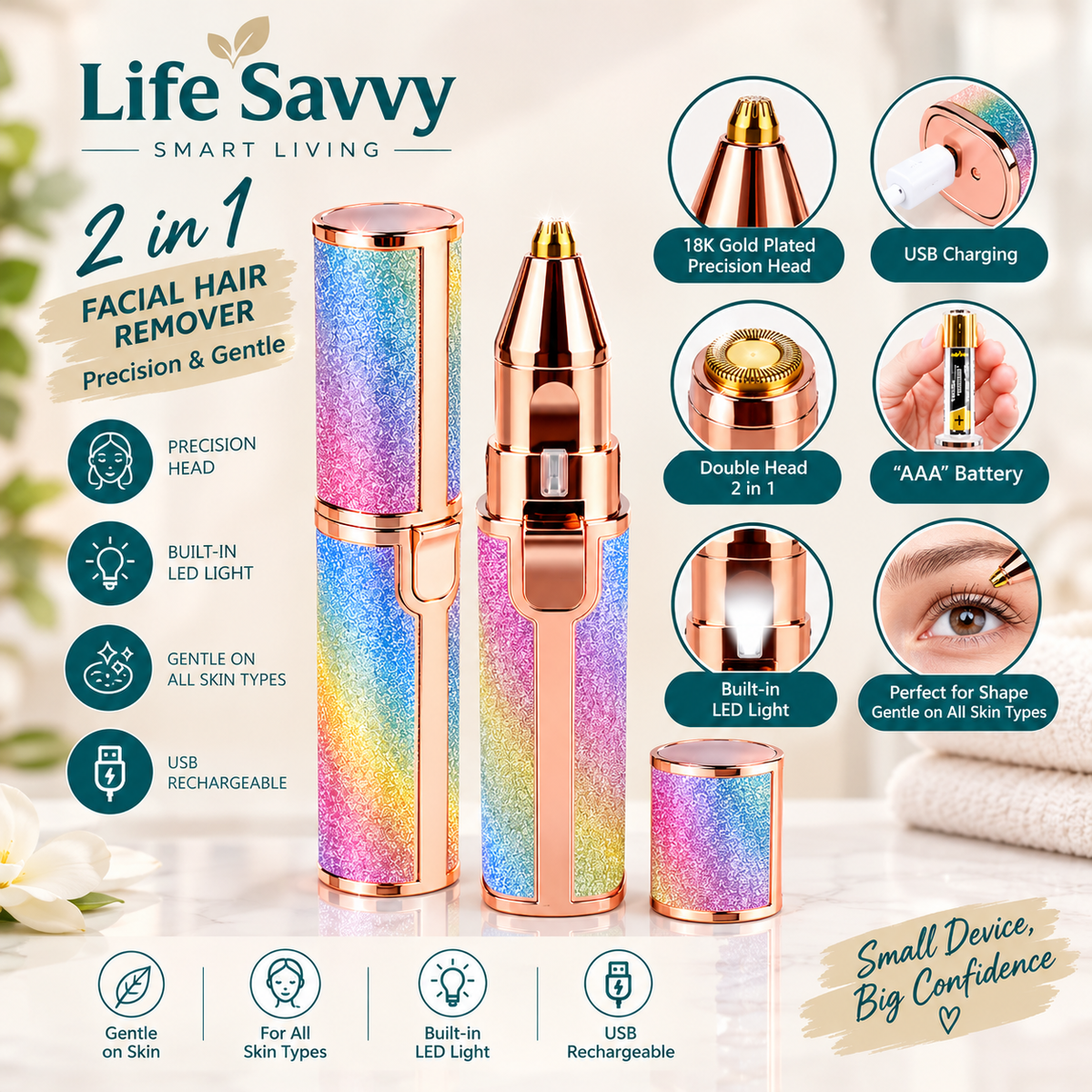 ✨ Flawless 2-in-1 Eyebrow Trimmer for Women – Rechargeable Facial Hair Remover with USB Charging & Cleaning Brush 💖