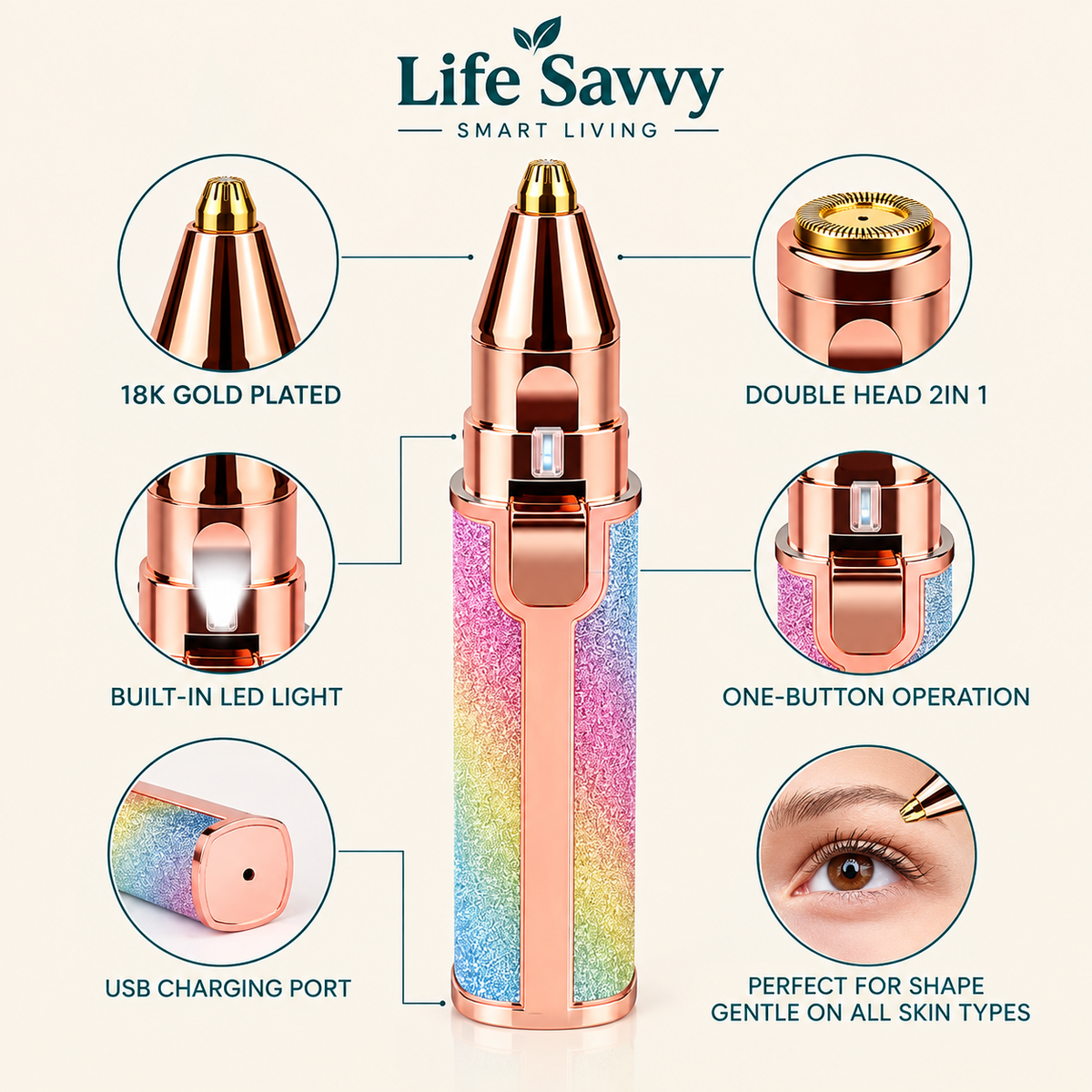 ✨ Flawless 2-in-1 Eyebrow Trimmer for Women – Rechargeable Facial Hair Remover with USB Charging & Cleaning Brush 💖