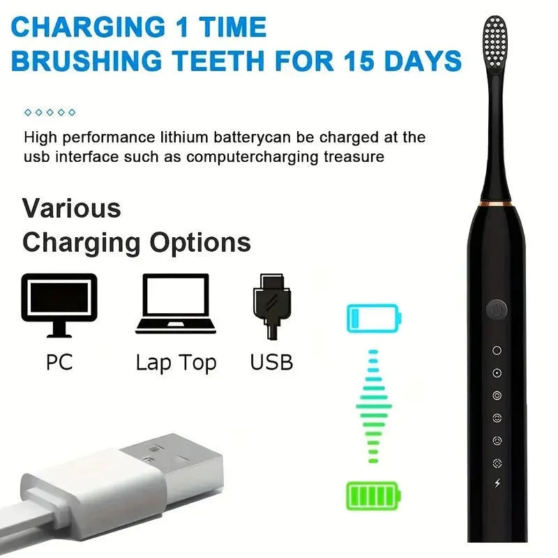 X3 Sonic Electric Toothbrush – Rechargeable USB Fast Charging Toothbrush with 5 Modes for Deep Cleaning, Whitening & Gum Care