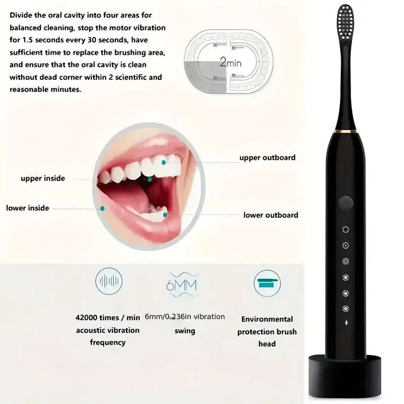 X3 Sonic Electric Toothbrush – Rechargeable USB Fast Charging Toothbrush with 5 Modes for Deep Cleaning, Whitening & Gum Care