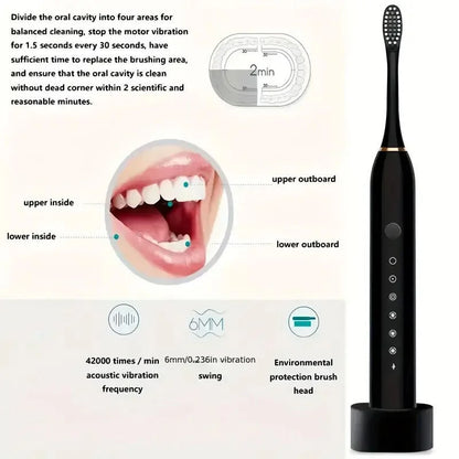 X3 Sonic Electric Toothbrush – Rechargeable USB Fast Charging Toothbrush with 5 Modes for Deep Cleaning, Whitening & Gum Care