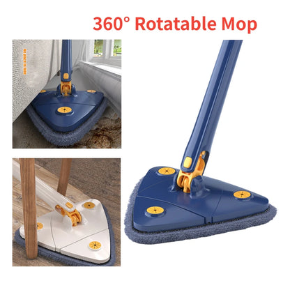360° Rotatable Triangle Mop – Long Handle Floor, Wall & Ceiling Cleaner with Auto Squeeze Design