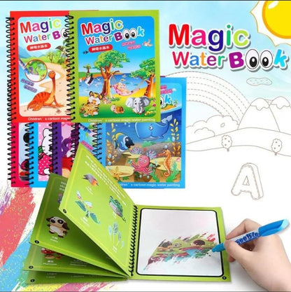 Magic Water Coloring Book for Kids with Reusable Water Pen – Mess-Free Dinosaur & Cartoon Coloring Activity