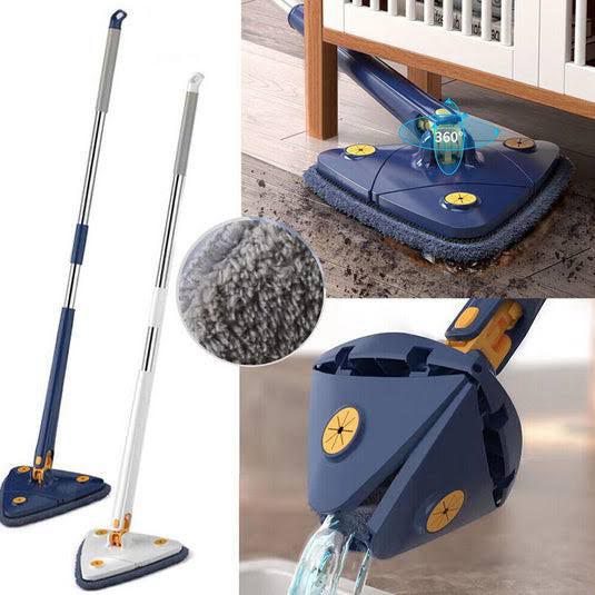 360° Rotatable Triangle Mop – Long Handle Floor, Wall & Ceiling Cleaner with Auto Squeeze Design