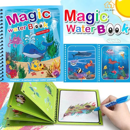 Magic Water Coloring Book for Kids with Reusable Water Pen – Mess-Free Dinosaur & Cartoon Coloring Activity