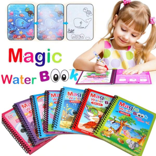 Magic Water Coloring Book for Kids with Reusable Water Pen – Mess-Free Dinosaur & Cartoon Coloring Activity