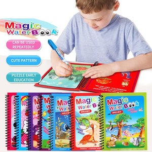 Magic Water Coloring Book for Kids with Reusable Water Pen – Mess-Free Dinosaur & Cartoon Coloring Activity
