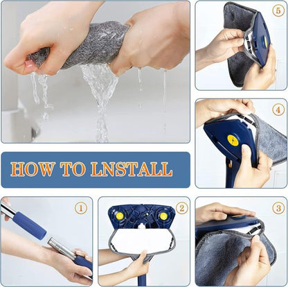 360° Rotatable Triangle Mop – Long Handle Floor, Wall & Ceiling Cleaner with Auto Squeeze Design