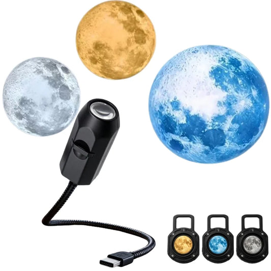 USB Moon & Earth Projection Atmosphere Light – 3 Interchangeable Lenses & Flexible Gooseneck Projector Lamp