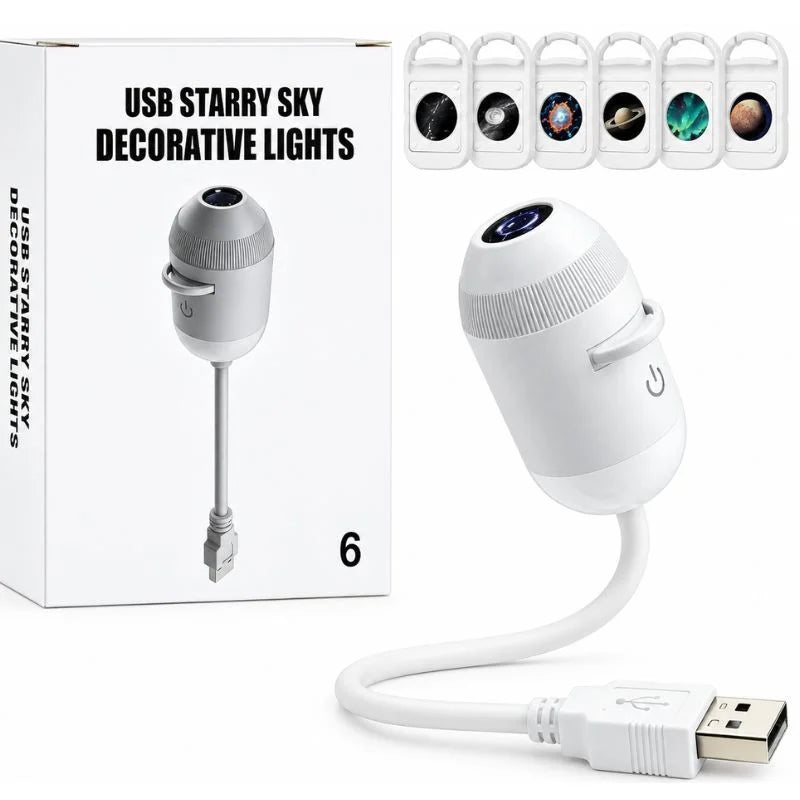 2-in-1 USB Galaxy Star Projector Night Light – 6 Projection Lenses, Adjustable Brightness & Starry Sky Lamp
