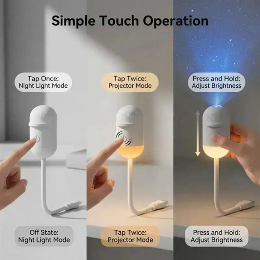 2-in-1 USB Galaxy Star Projector Night Light – 6 Projection Lenses, Adjustable Brightness & Starry Sky Lamp