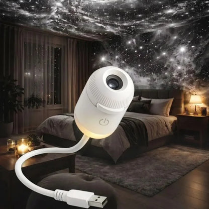 2-in-1 USB Galaxy Star Projector Night Light – 6 Projection Lenses, Adjustable Brightness & Starry Sky Lamp