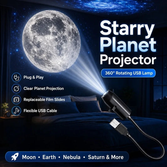 USB Moon & Earth Projection Atmosphere Light – 3 Interchangeable Lenses & Flexible Gooseneck Projector Lamp
