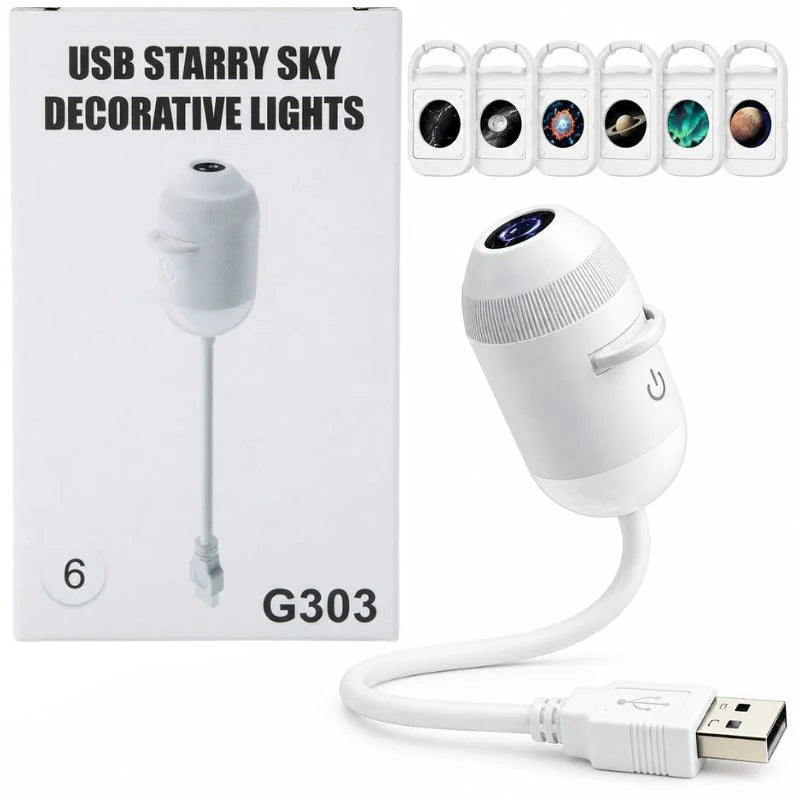 2-in-1 USB Galaxy Star Projector Night Light – 6 Projection Lenses, Adjustable Brightness & Starry Sky Lamp