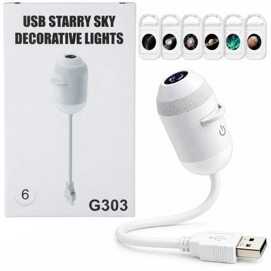 2-in-1 USB Galaxy Star Projector Night Light – 6 Projection Lenses, Adjustable Brightness & Starry Sky Lamp
